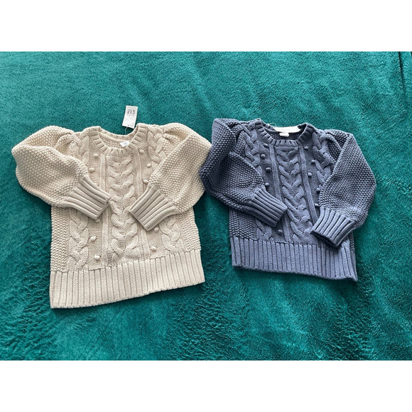 Baby Gap 5 Years Girl Blue‎ Cable Knit Sweater Pullover crew neck - Picture 2 of 4